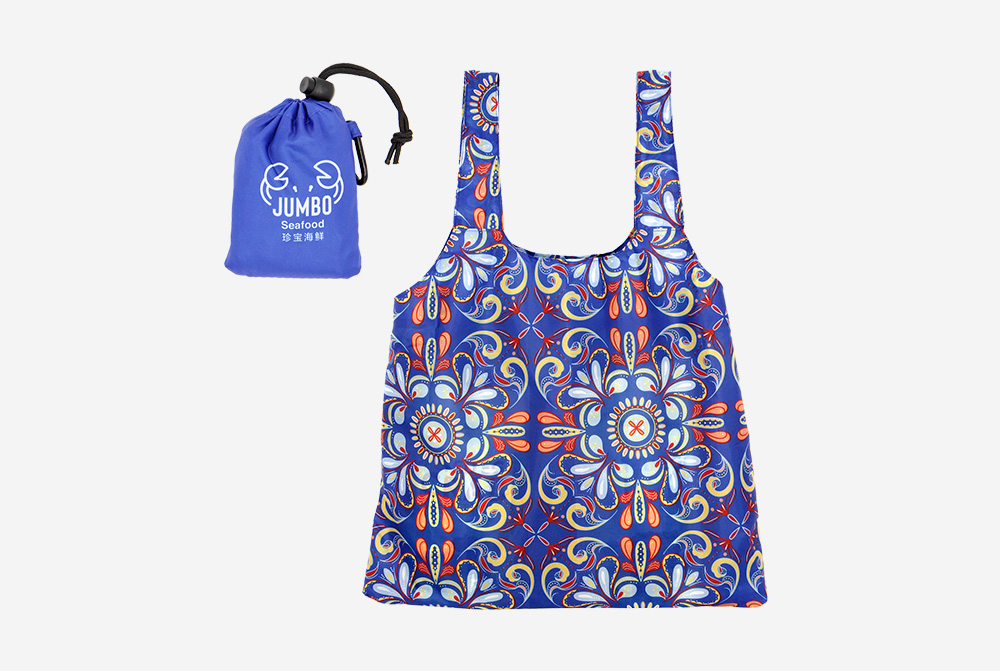 Love, Afare Just-In-Case Bag Blue – Lightweight, foldable tote with Peranakan-inspired design, perfect for groceries, shopping, and everyday use.