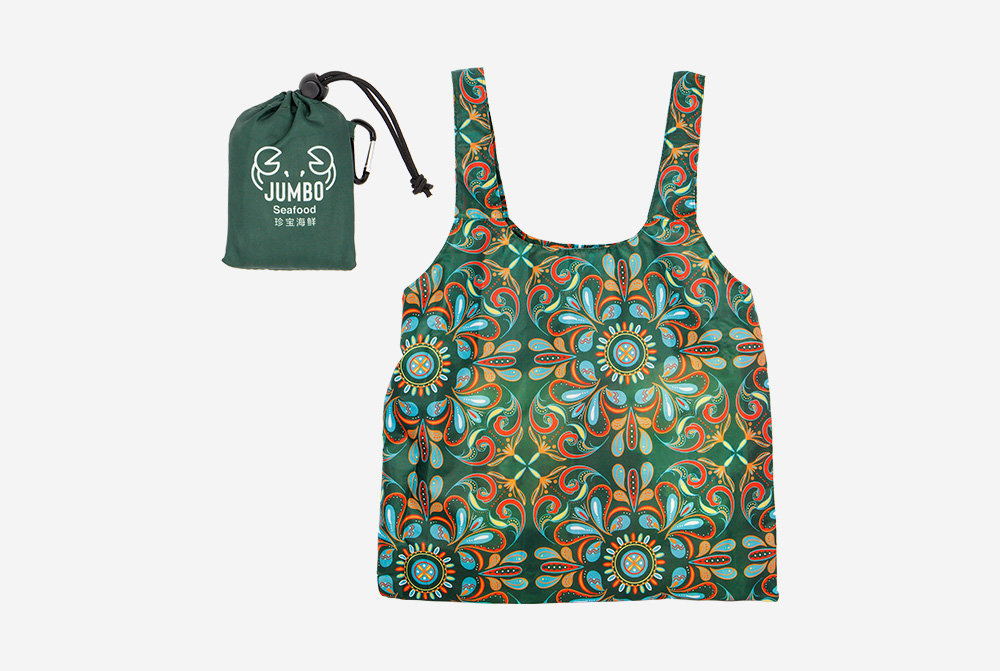 Love, Afare Just-In-Case Bag Green – Lightweight, foldable tote with Peranakan-inspired design, perfect for groceries, shopping, and everyday use.