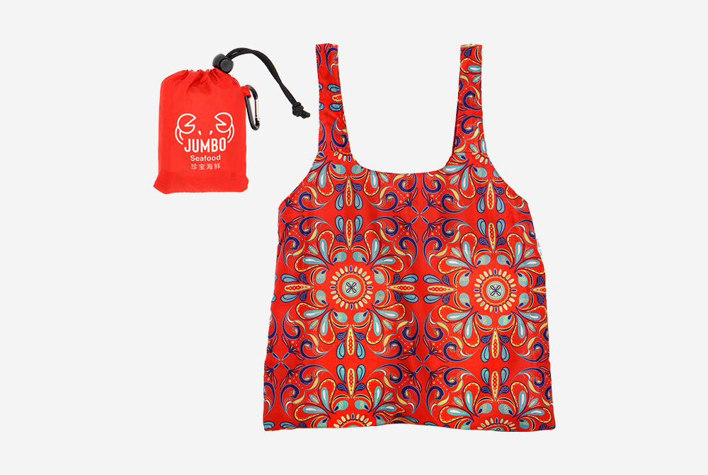 Love, Afare Just-In-Case Bag (Red) – Lightweight, foldable tote with Peranakan-inspired design, perfect for groceries, shopping, and everyday use.